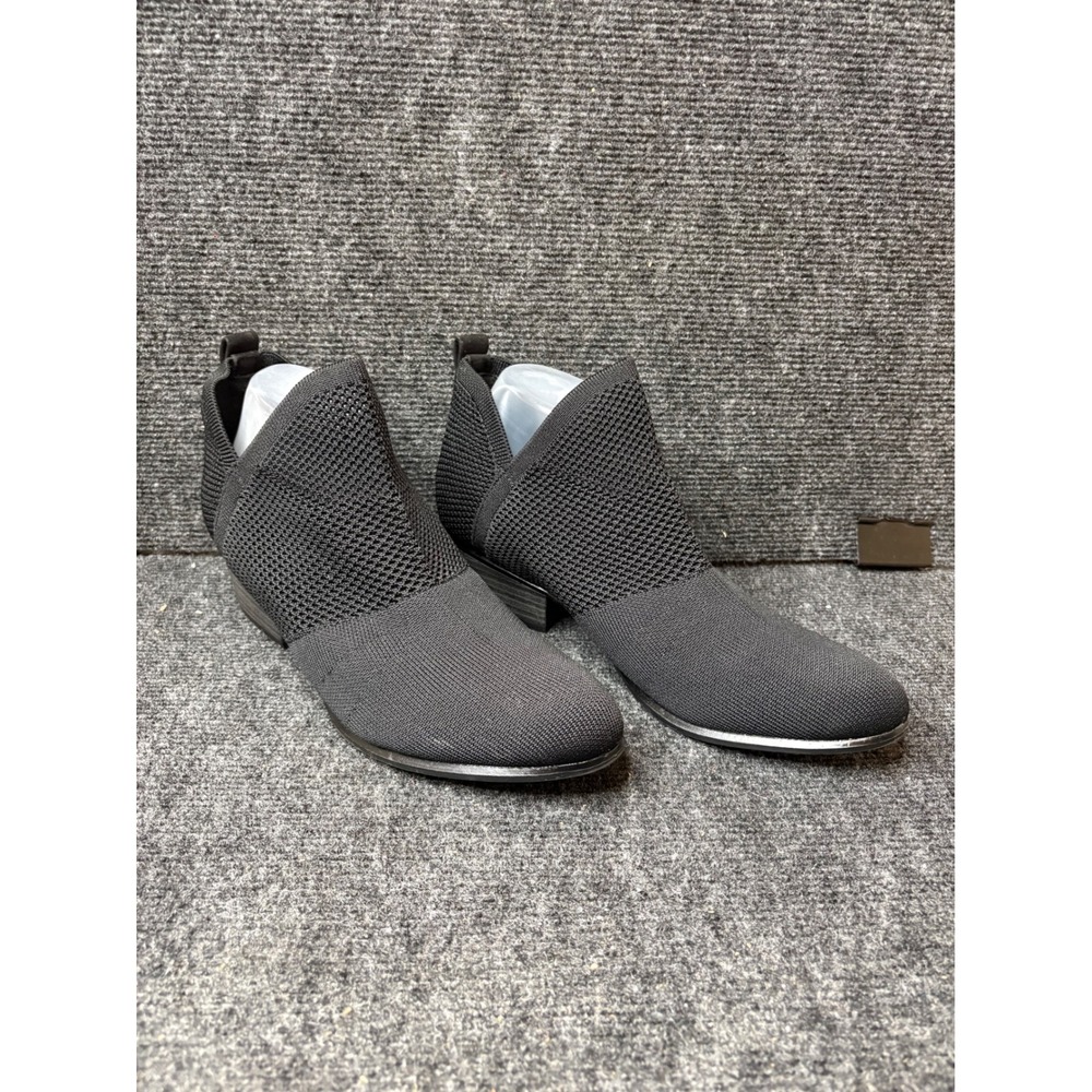 Esprit Womens Black Knit Ankle Booties Low Stacked Block Heel Slip On Boots